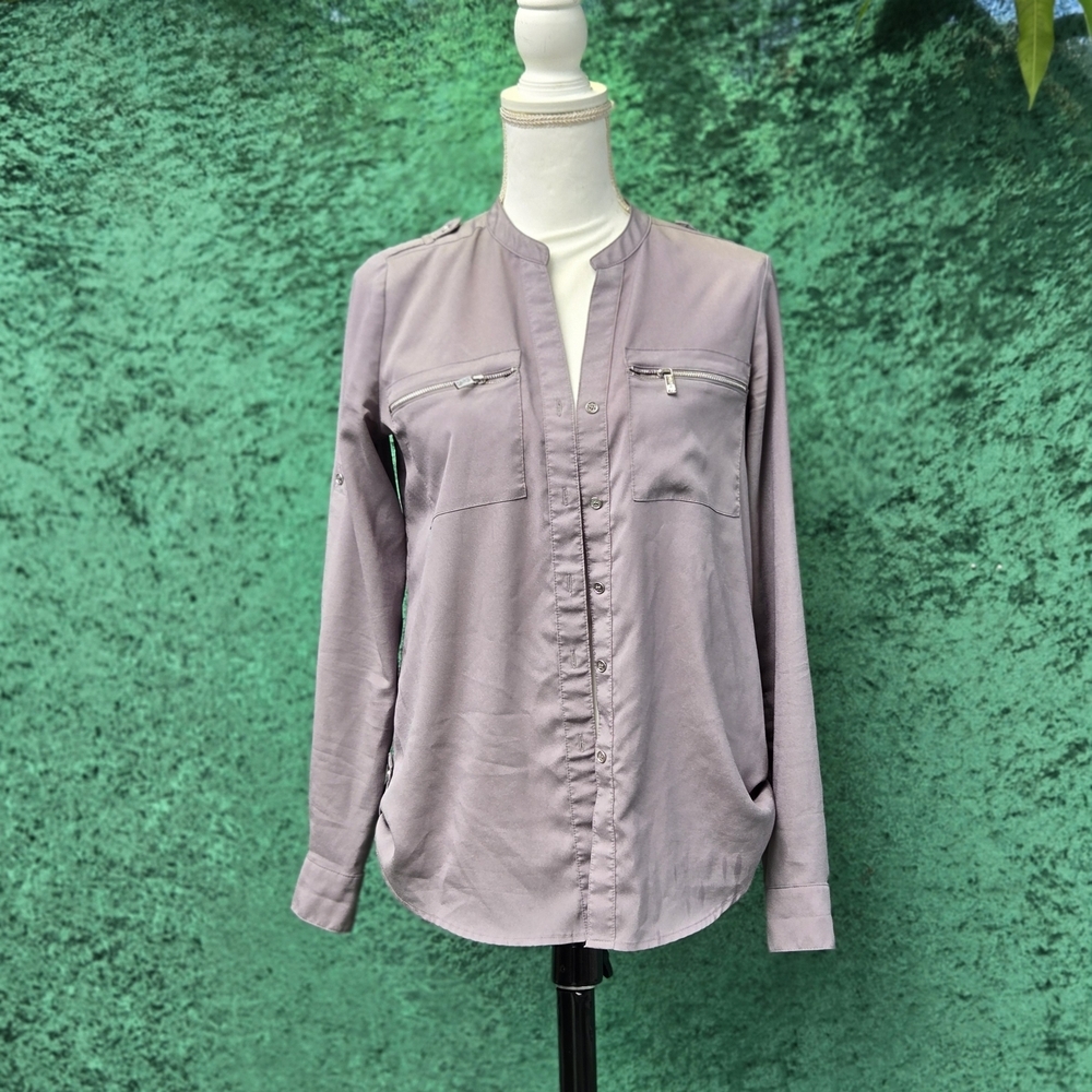 Calvin Klein Collection Gray‎ Blouse with Zipper Pockets 297